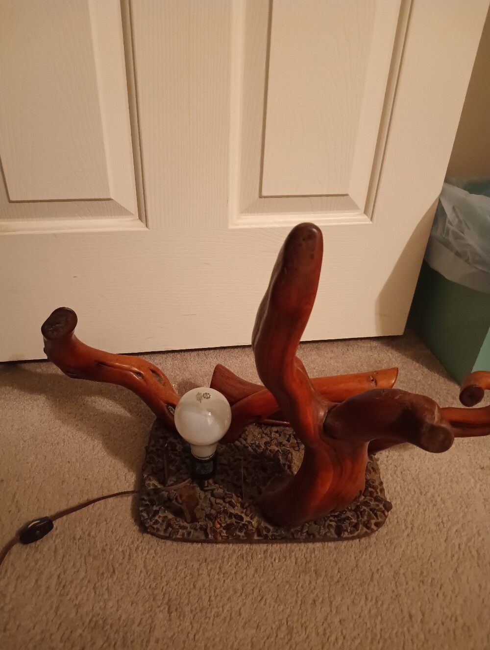 Vintage Resin Rustic Oak tree Branch  Driftwood Table Lamp in Warm Brown